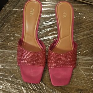 Zara Rhinestone Pink Women's Sandals With Heel